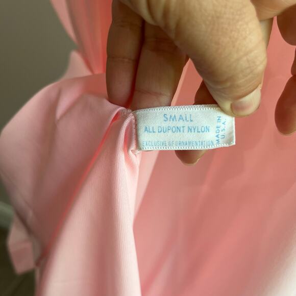 Vintage Van Raalte Nylon Night Gown Bubblegum Pink Lace Overcoat Sz Small - Picture 6 of 7